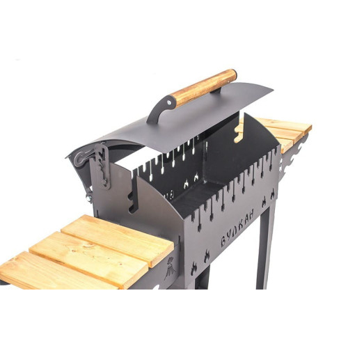 Купить Барбекюшница с крышкой, полкой, дровницей и колесами, для дома и дачи, сталь 4мм фото 2