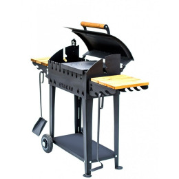 Барбекюшница с крышкой, полкой, дровницей и колесами, для дома и дачи, сталь 4мм