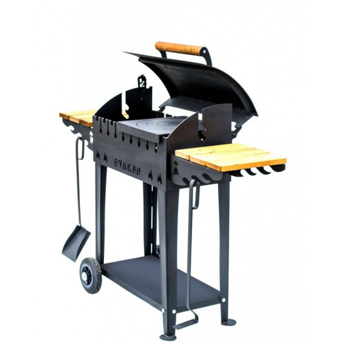 Купить Барбекюшница с крышкой, полкой, дровницей и колесами, для дома и дачи, сталь 4мм