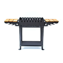 Мангал-гриль с крышкой, полкой, дровницей и колесами сталь 4мм