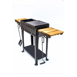 Мангал-гриль с крышкой, полкой, дровницей и колесами сталь 4мм