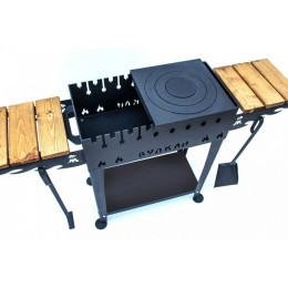 Мангал-гриль с крышкой, полкой, дровницей и колесами сталь 4мм