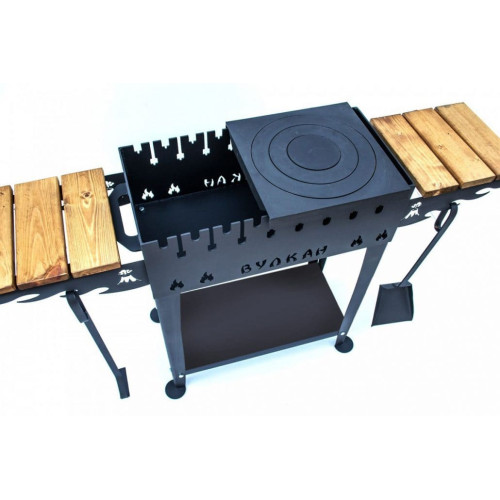 Купить Мангал-гриль с крышкой, полкой, дровницей и колесами сталь 4мм фото 1